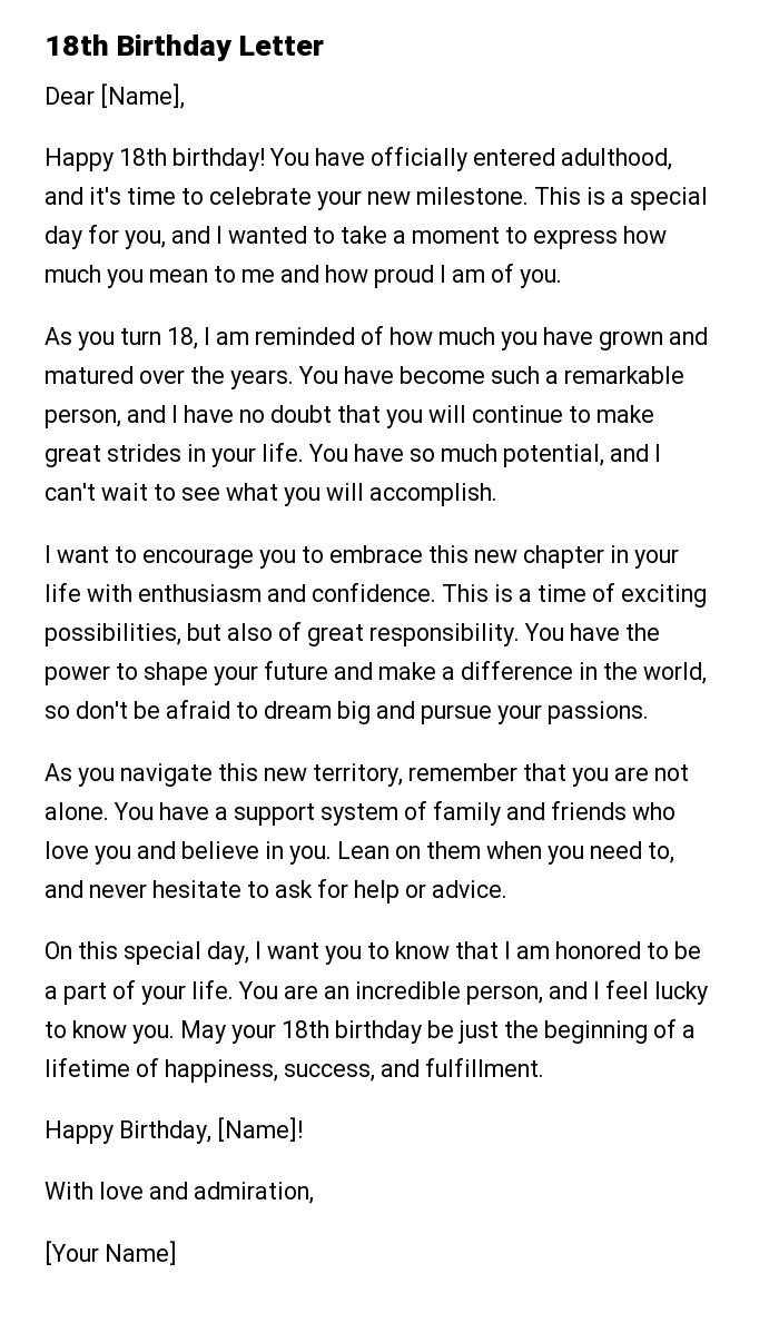 18th Birthday Letter