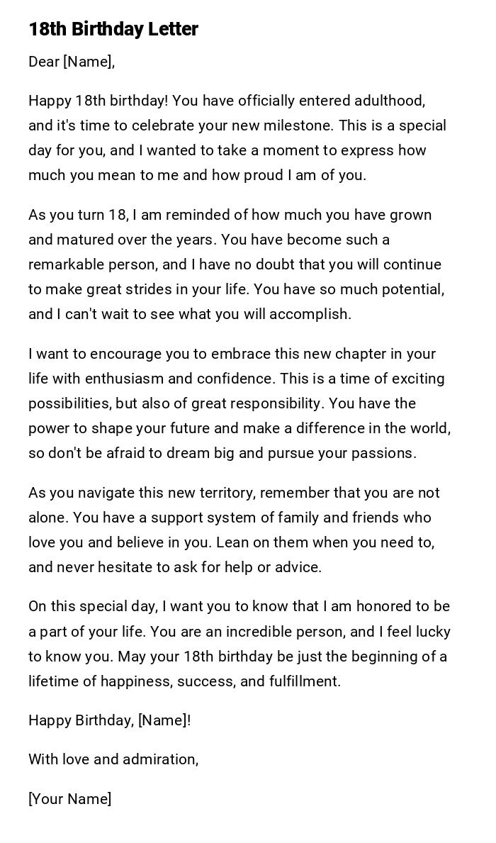 18th Birthday Letter