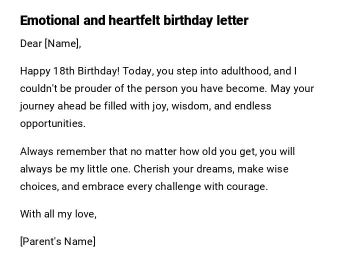 Emotional and heartfelt birthday letter