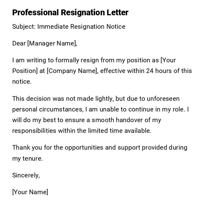 Professional Resignation Letter