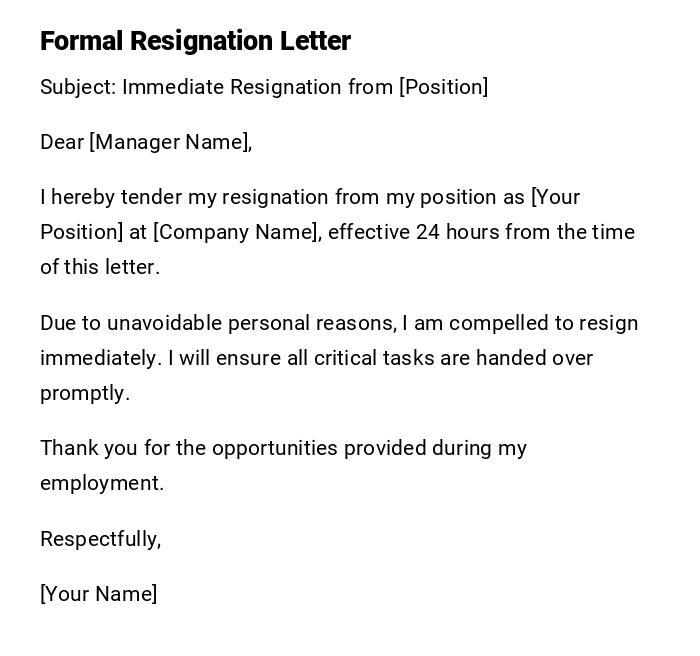 Formal Resignation Letter
