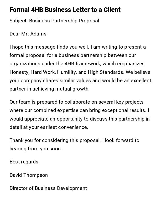 Formal 4HB Business Letter to a Client