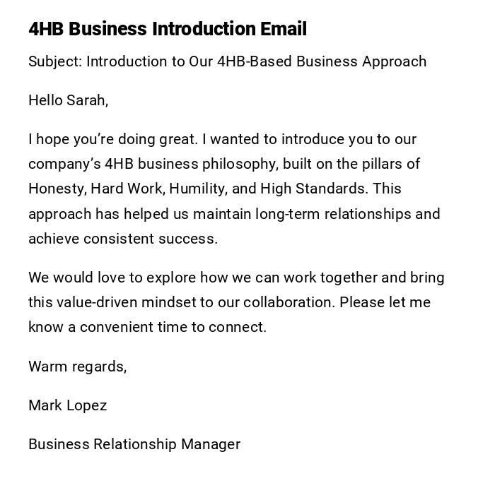 4HB Business Introduction Email
