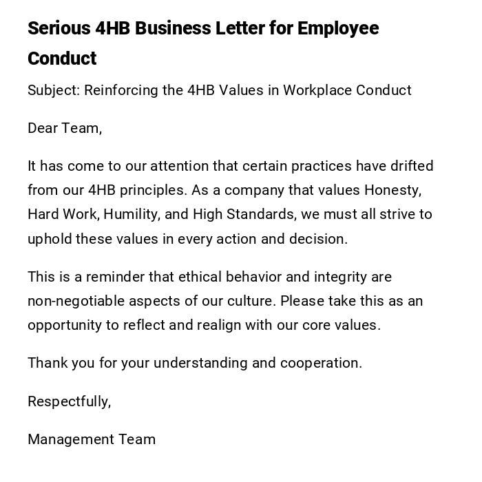 Serious 4HB Business Letter for Employee Conduct