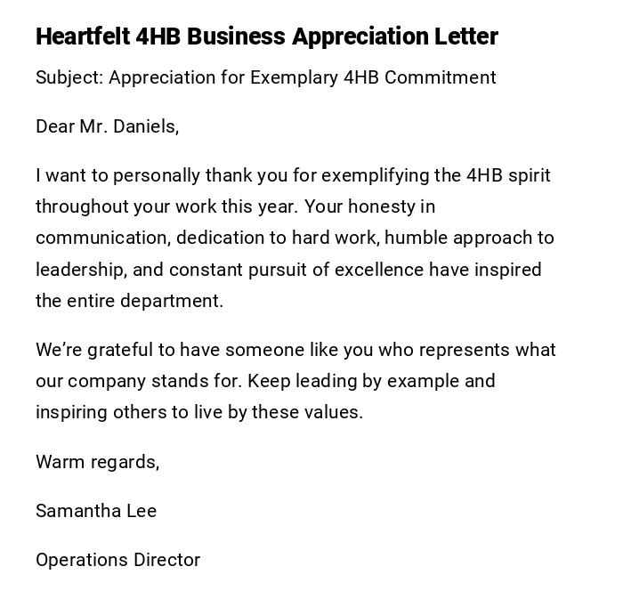 Heartfelt 4HB Business Appreciation Letter