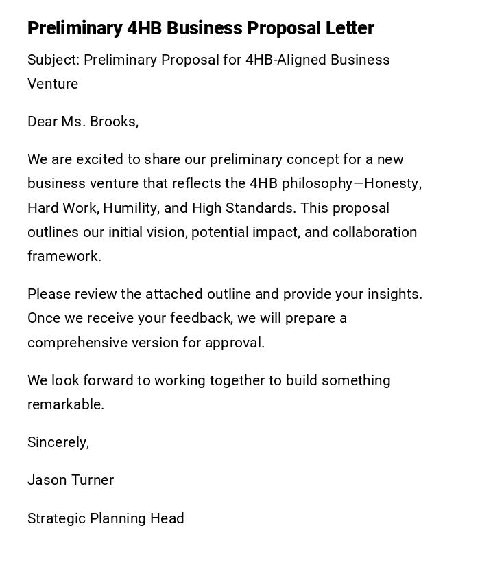 Preliminary 4HB Business Proposal Letter