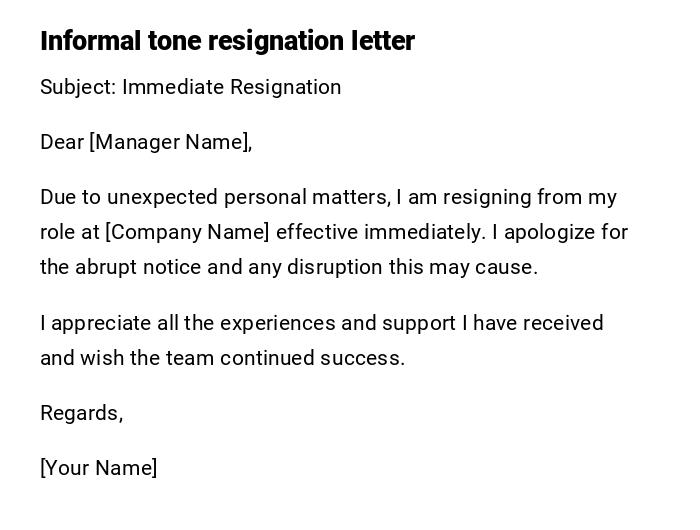 Informal tone resignation letter