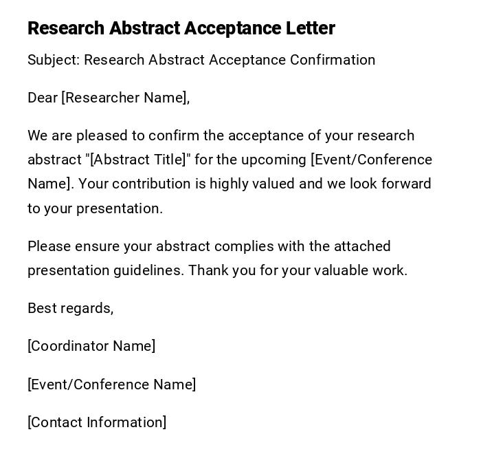 Research Abstract Acceptance Letter Research Abstract Acceptance Letter