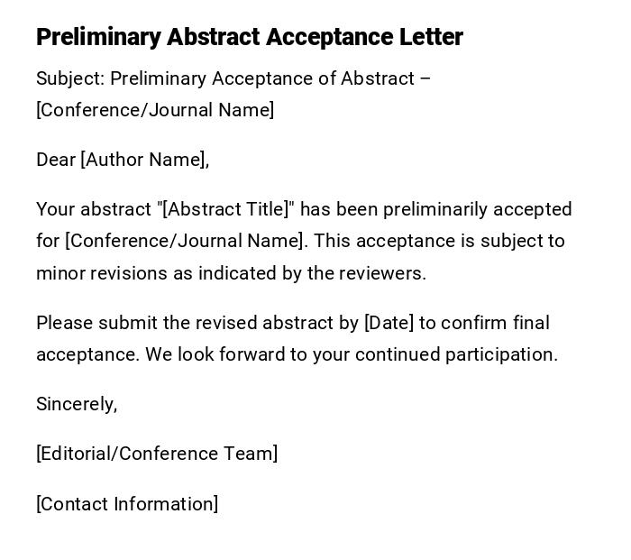 Preliminary Abstract Acceptance Letter Preliminary Abstract Acceptance Letter
