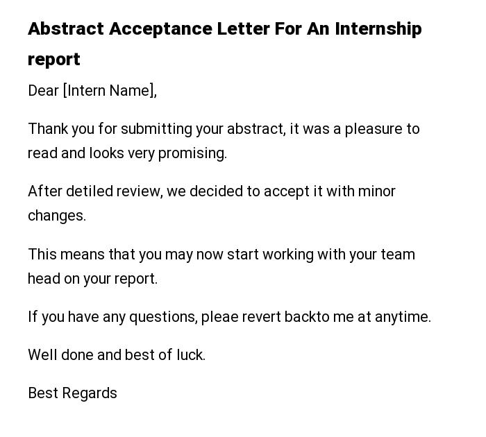 Abstract Acceptance Letter For An Internship report