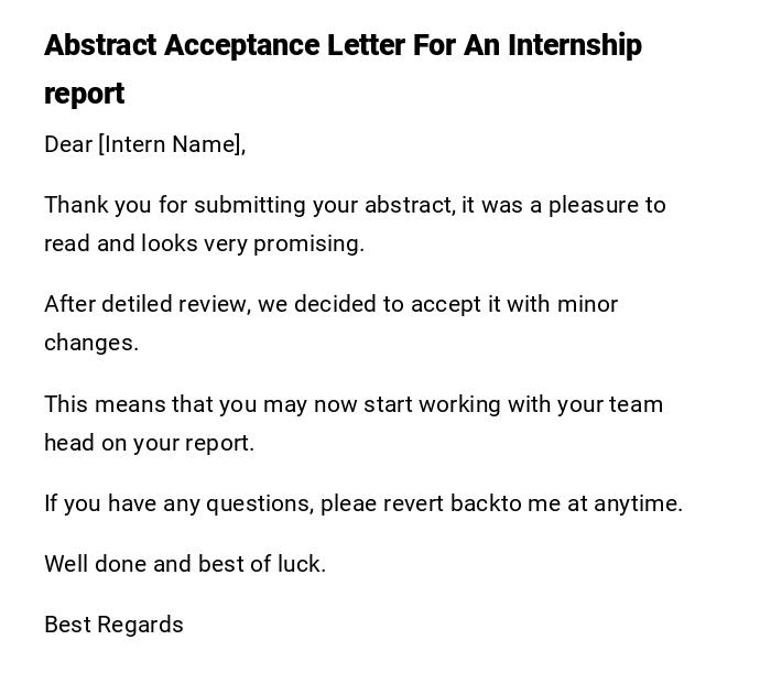 Abstract Acceptance Letter For An Internship report