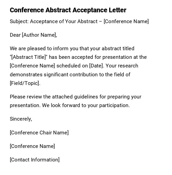 Conference Abstract Acceptance Letter Conference Abstract Acceptance Letter