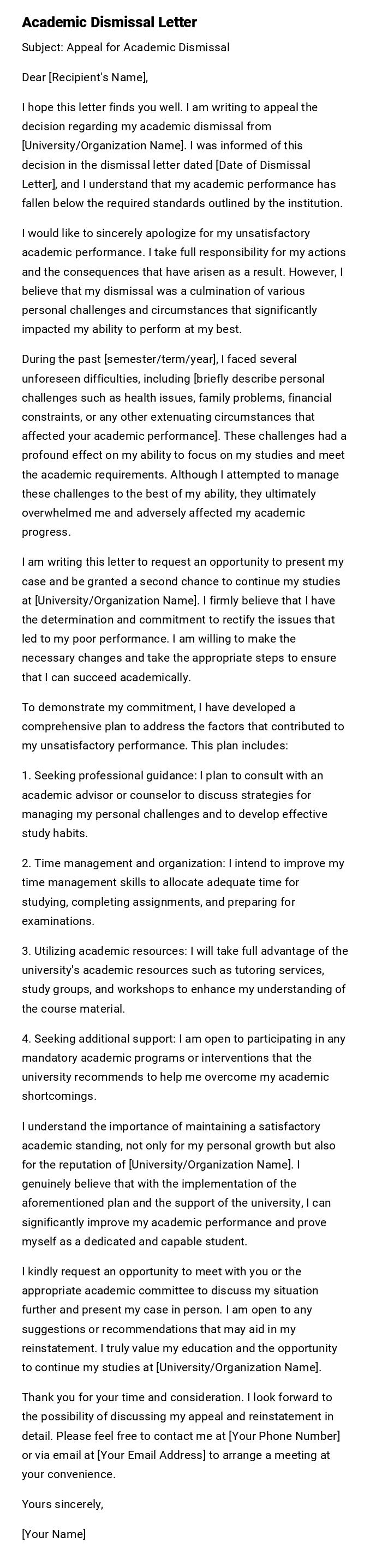 Academic Dismissal Letter Academic Dismissal Letter