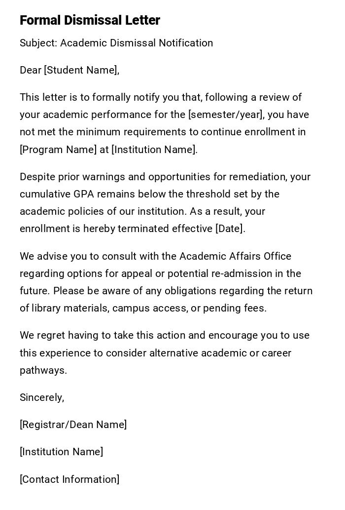 Formal Dismissal Letter