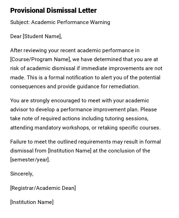 Provisional Dismissal Letter