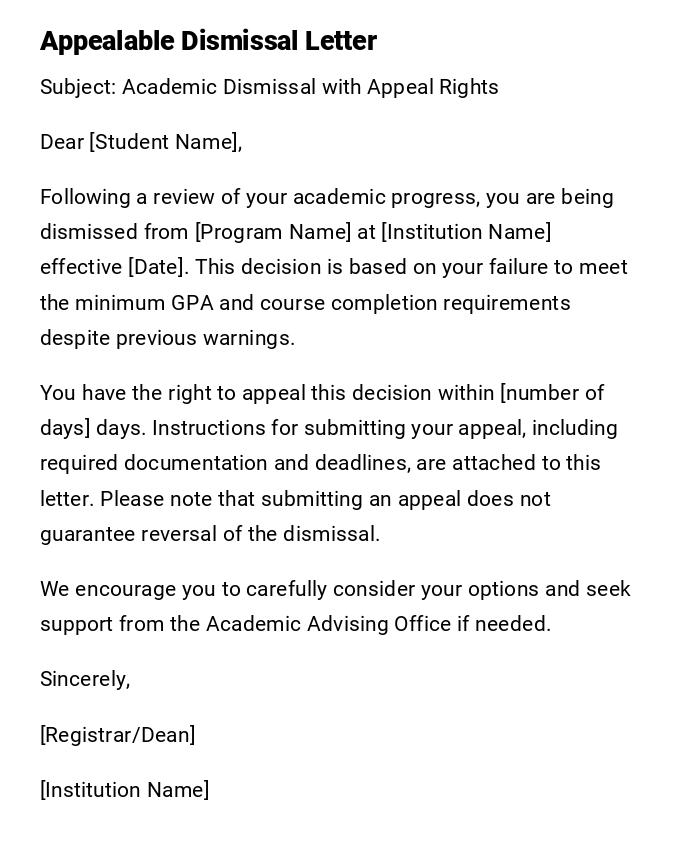 Appealable Dismissal Letter