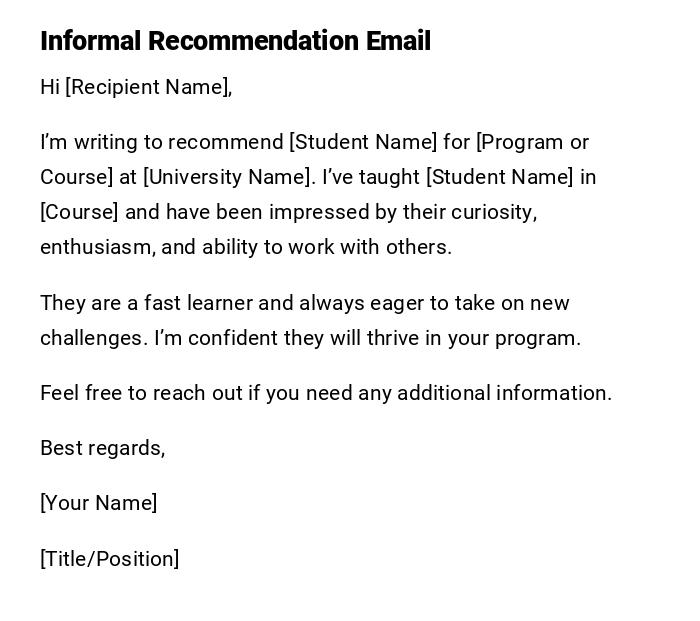 Informal Recommendation Email