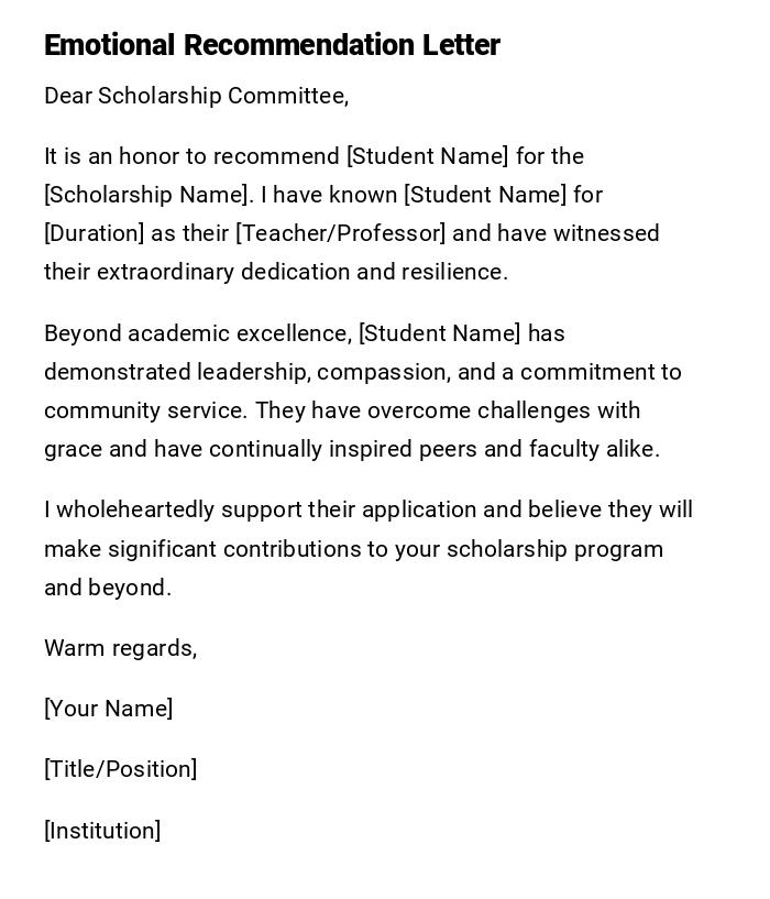 Emotional Recommendation Letter