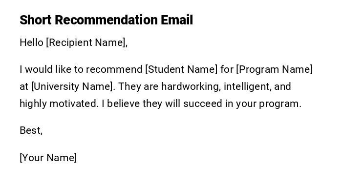 Short Recommendation Email