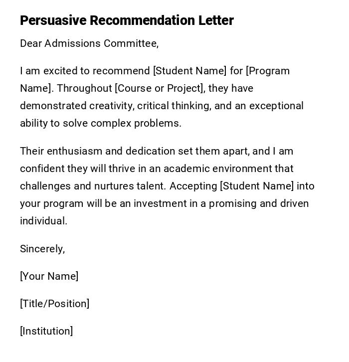 Persuasive Recommendation Letter