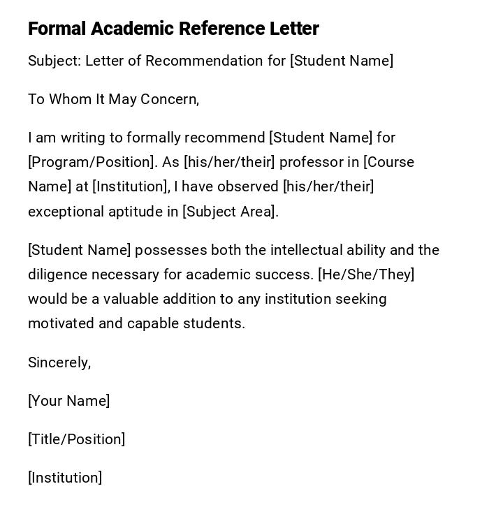 Formal Academic Reference Letter Formal Academic Reference Letter