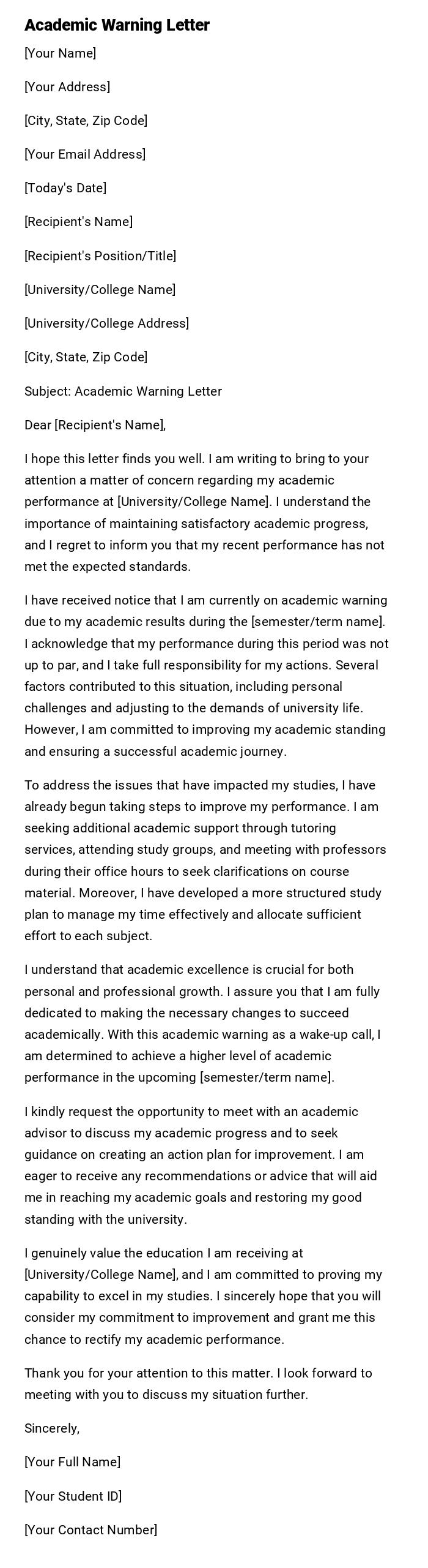 Academic Warning Letter