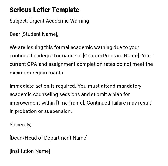 Serious Letter Template