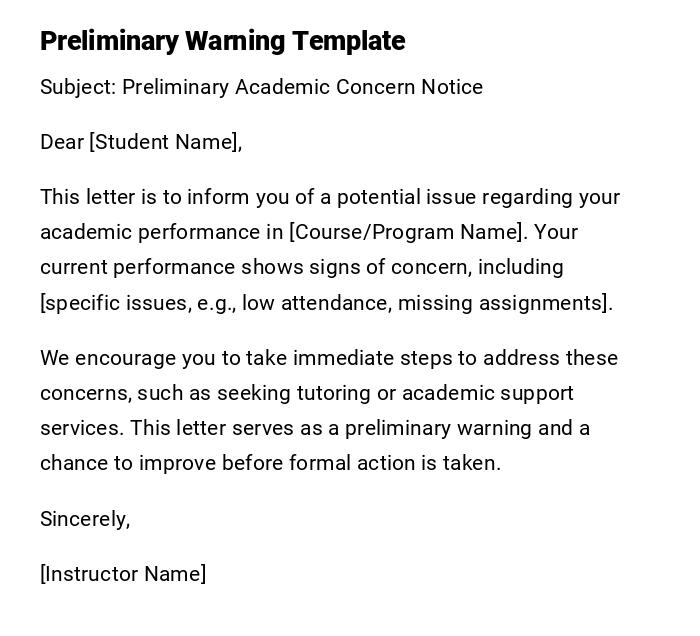 Preliminary Warning Template