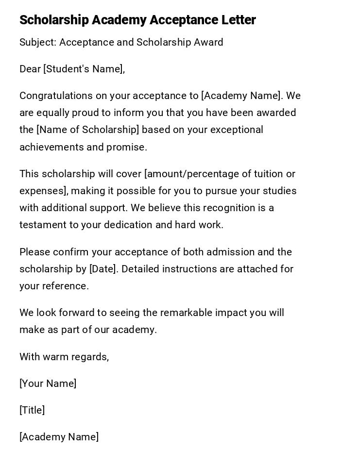 Scholarship Academy Acceptance Letter