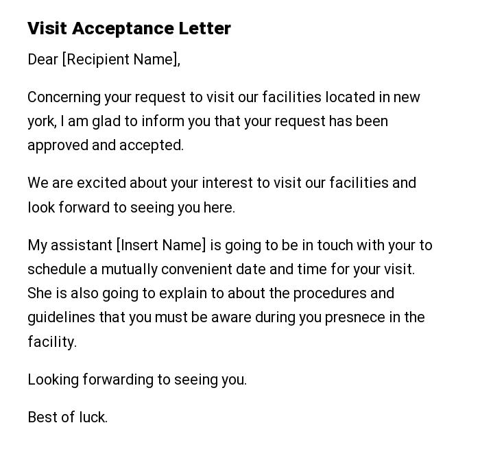 Visit Acceptance Letter