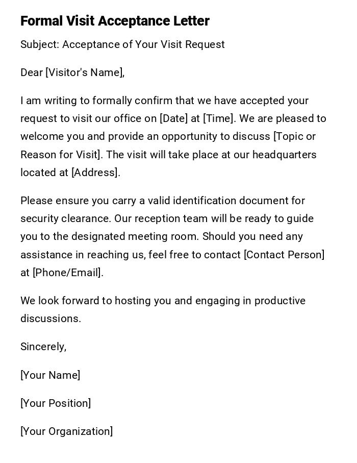 Formal Visit Acceptance Letter Formal Visit Acceptance Letter