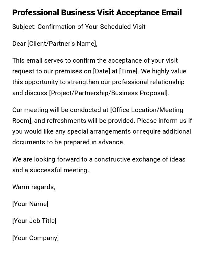 Professional Business Visit Acceptance Email Professional Business Visit Acceptance Email