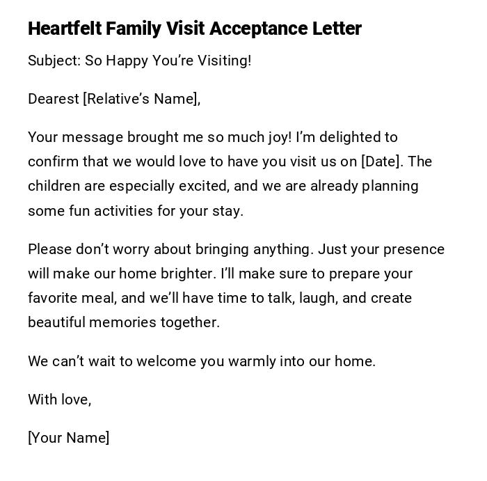 Heartfelt Family Visit Acceptance Letter Heartfelt Family Visit Acceptance Letter