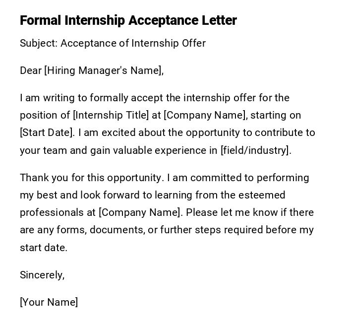 Formal Internship Acceptance Letter