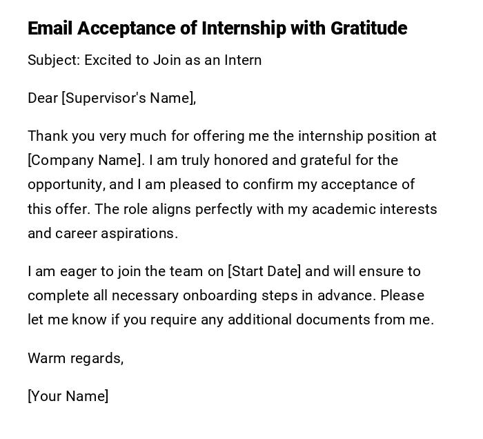 Email Acceptance of Internship with Gratitude