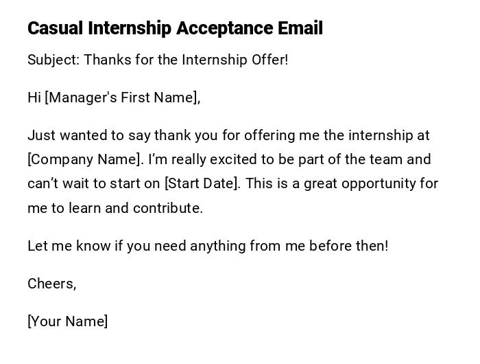 Casual Internship Acceptance Email
