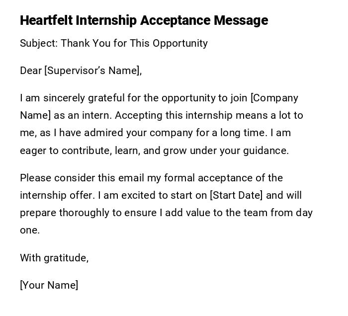 Heartfelt Internship Acceptance Message