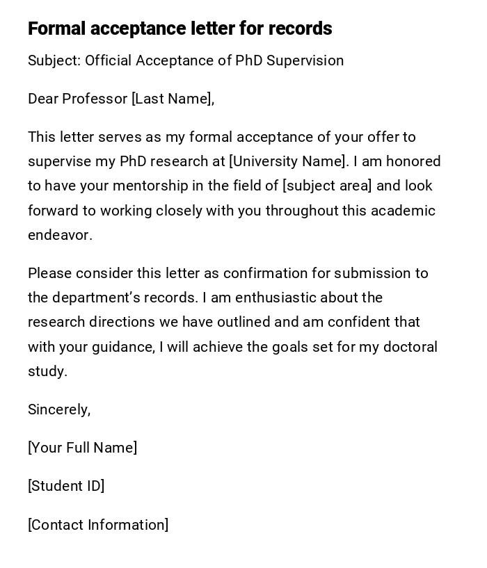 Formal acceptance letter for records Formal acceptance letter for records