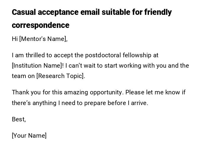 Casual acceptance email suitable for friendly correspondence Casual acceptance email suitable for friendly correspondence