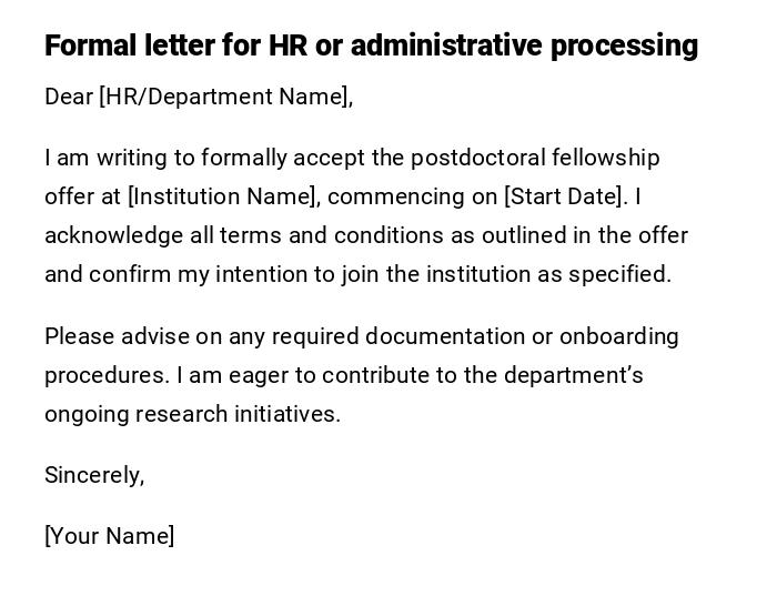 Formal letter for HR or administrative processing Formal letter for HR or administrative processing