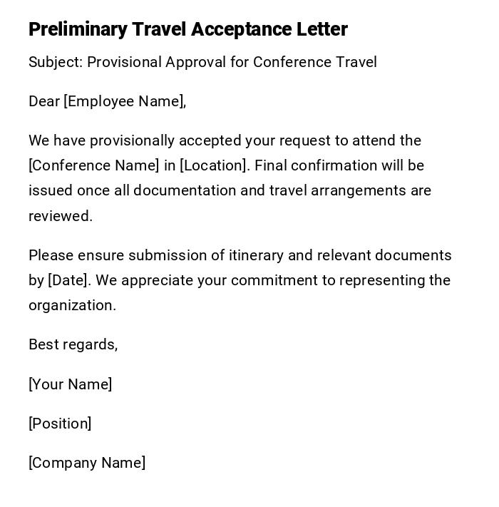 Preliminary Travel Acceptance Letter