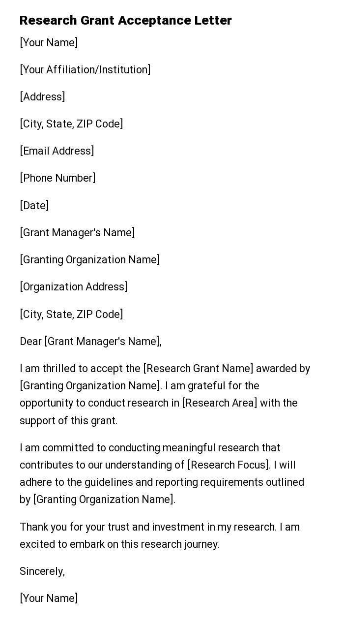 Research Grant Acceptance Letter