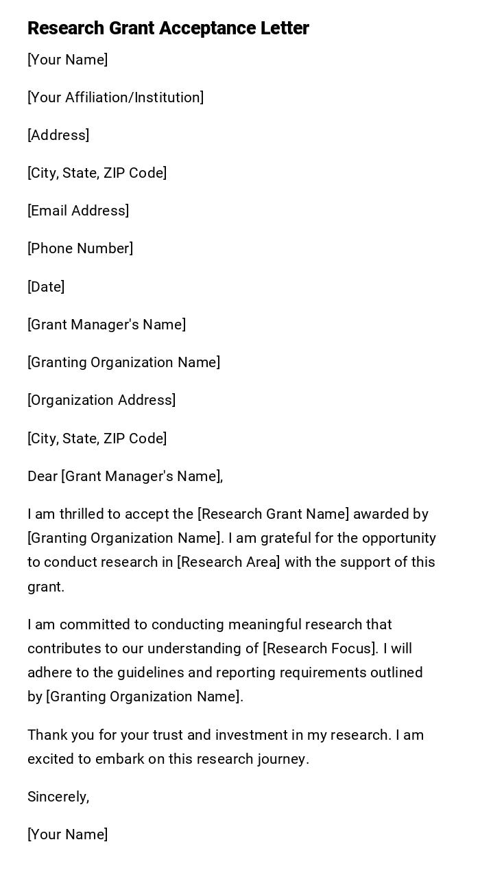 Research Grant Acceptance Letter