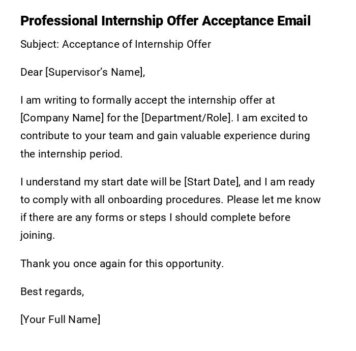 Professional Internship Offer Acceptance Email Professional Internship Offer Acceptance Email