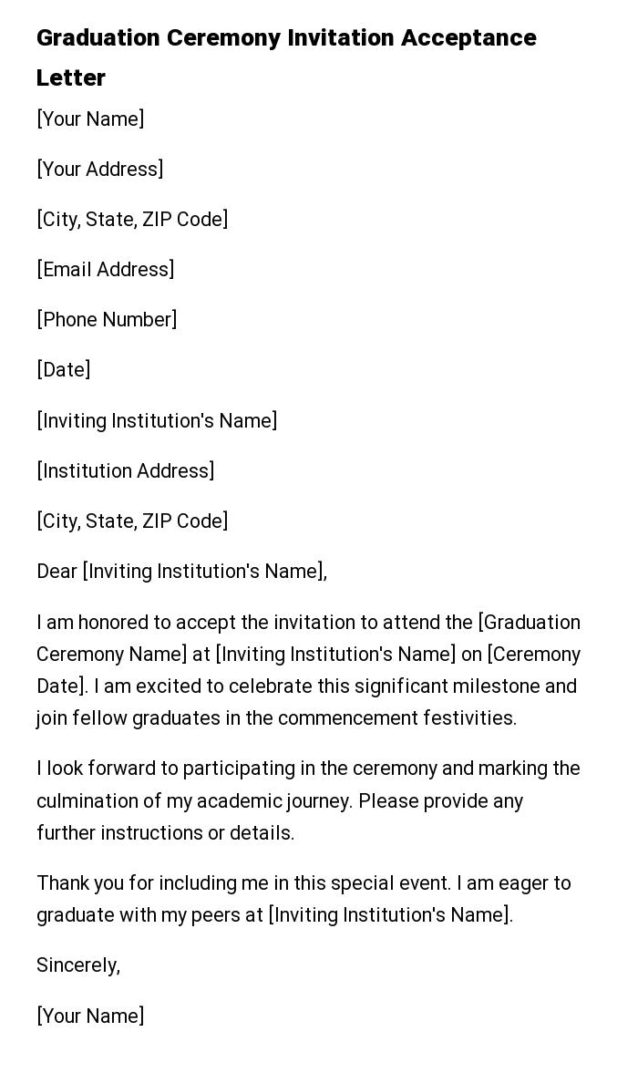 Graduation Ceremony Invitation Acceptance Letter