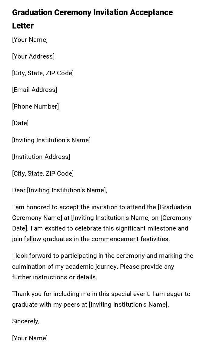 Graduation Ceremony Invitation Acceptance Letter