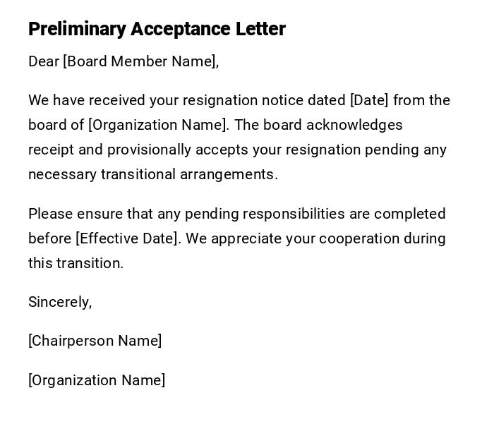Preliminary Acceptance Letter Preliminary Acceptance Letter
