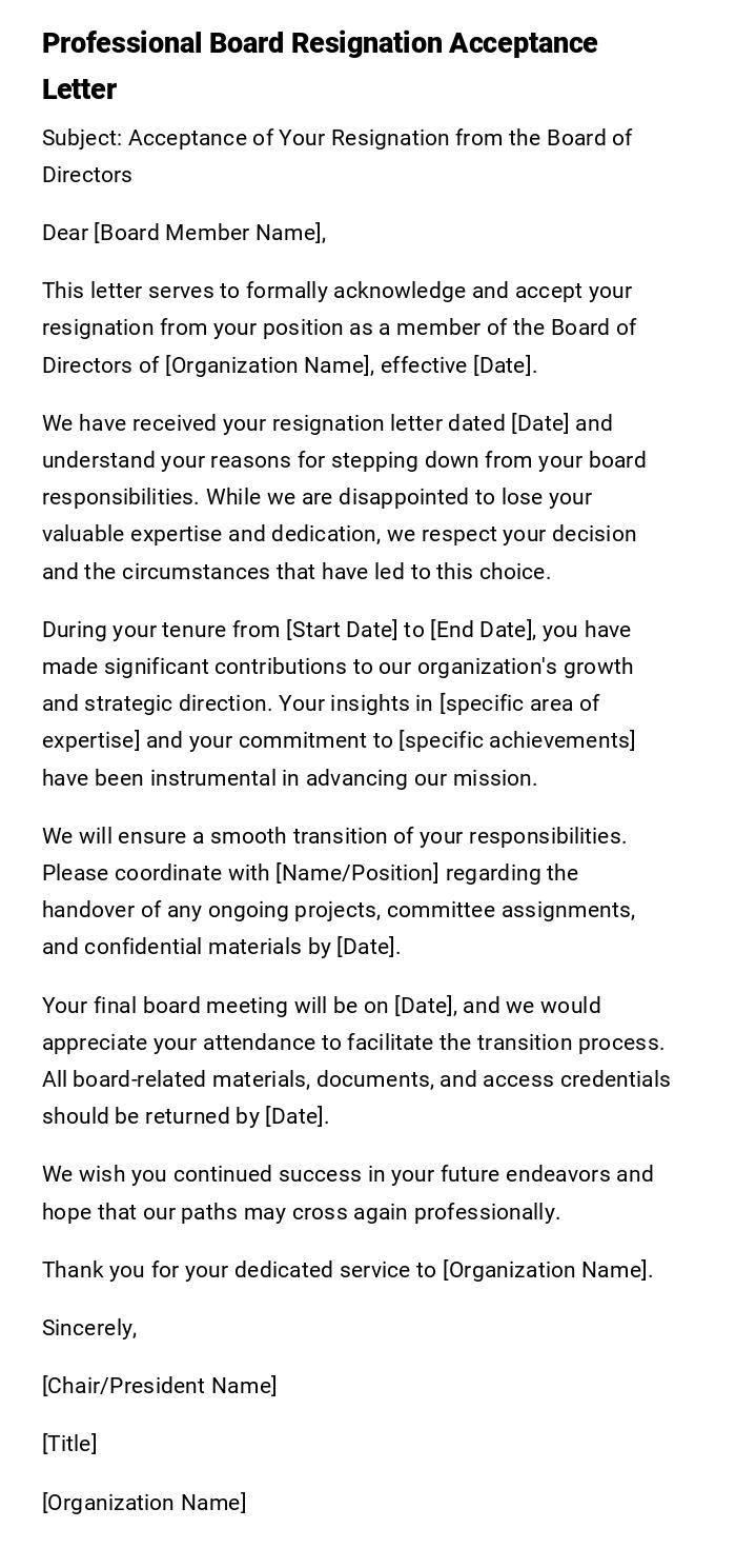 Professional Board Resignation Acceptance Letter Professional Board Resignation Acceptance Letter