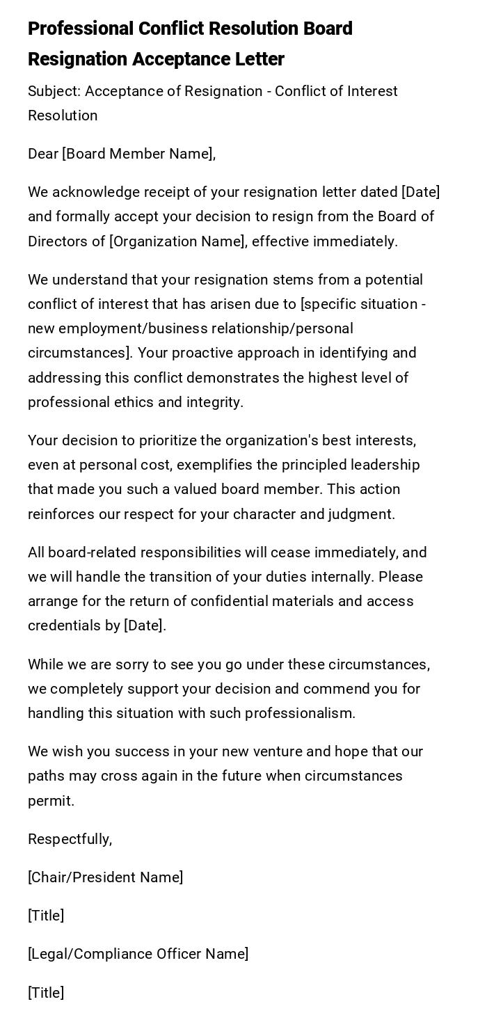 Professional Conflict Resolution Board Resignation Acceptance Letter Professional Conflict Resolution Board Resignation Acceptance Letter