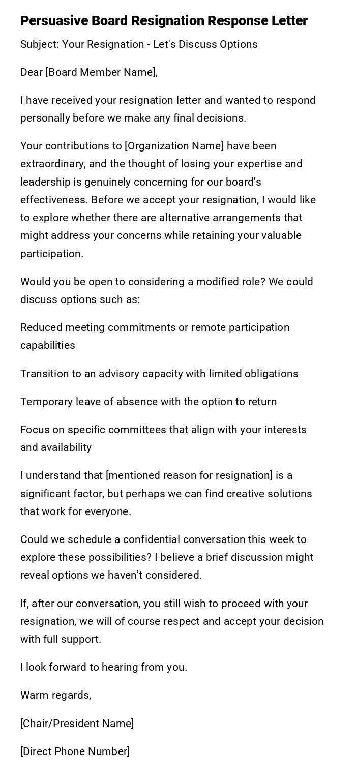 Persuasive Board Resignation Response Letter Persuasive Board Resignation Response Letter